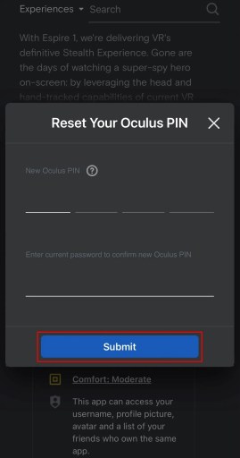 Restablece tu PIN de Oculus