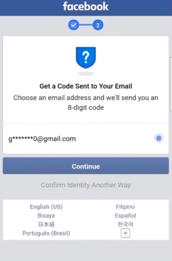 Obtenga el código enviado a su correo electrónico desde Facebook
