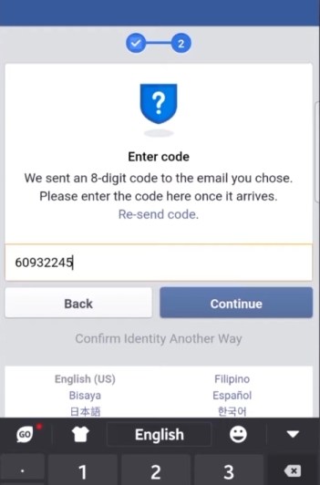 Código de 8 dígitos de Facebook