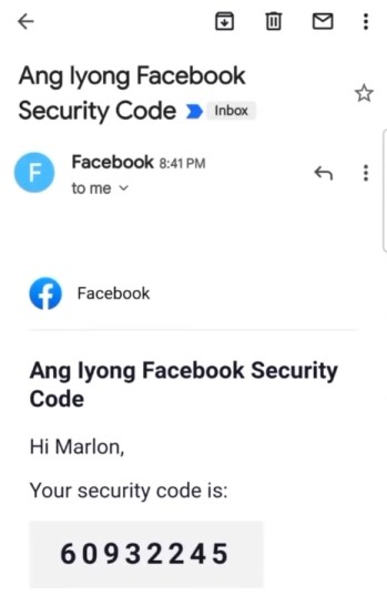 correo electronico con codigo de seguridad de facebook