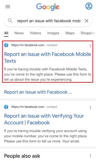 Informar de un problema con los mensajes de texto móviles de Facebook