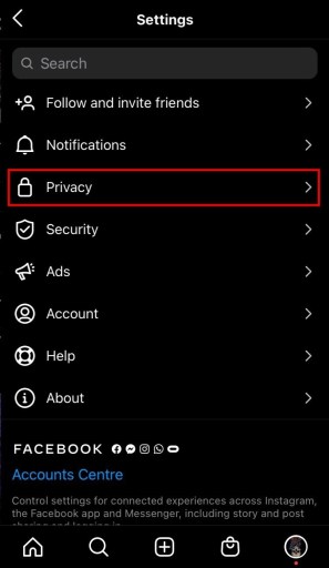 Configuración de privacidad de Instagram