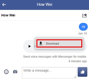 Cómo descargar audio en Facebook Messenger