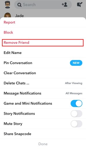 Eliminar amigo en Snapchat