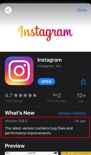 actualización de instagram