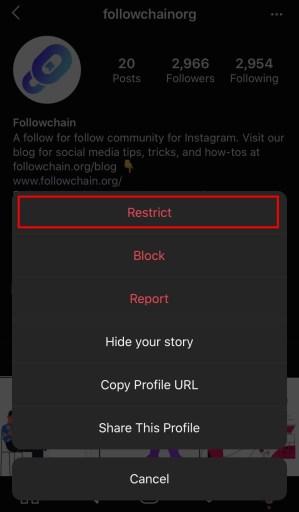 Restricción de Instagram