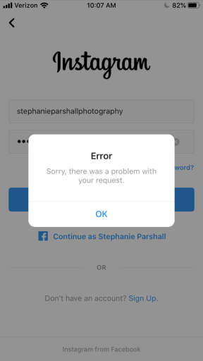 Lo siento hubo un problema con tu solicitud Instagram
