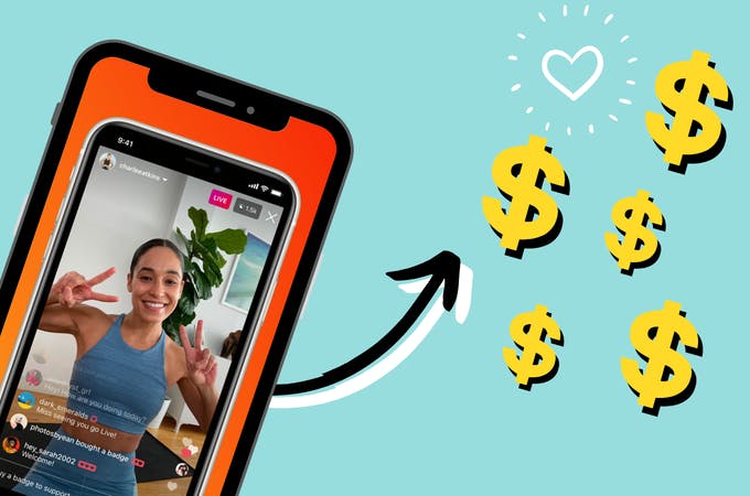 IPhone mostrando chica en video IGTV con signos de dólar