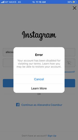 bloqueo de llamadas en su cuenta de Instagram deshabilitado