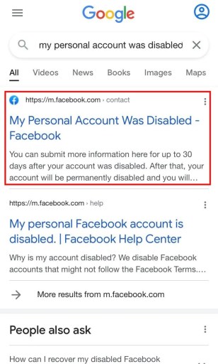 Cuenta de Facebook deshabilitada