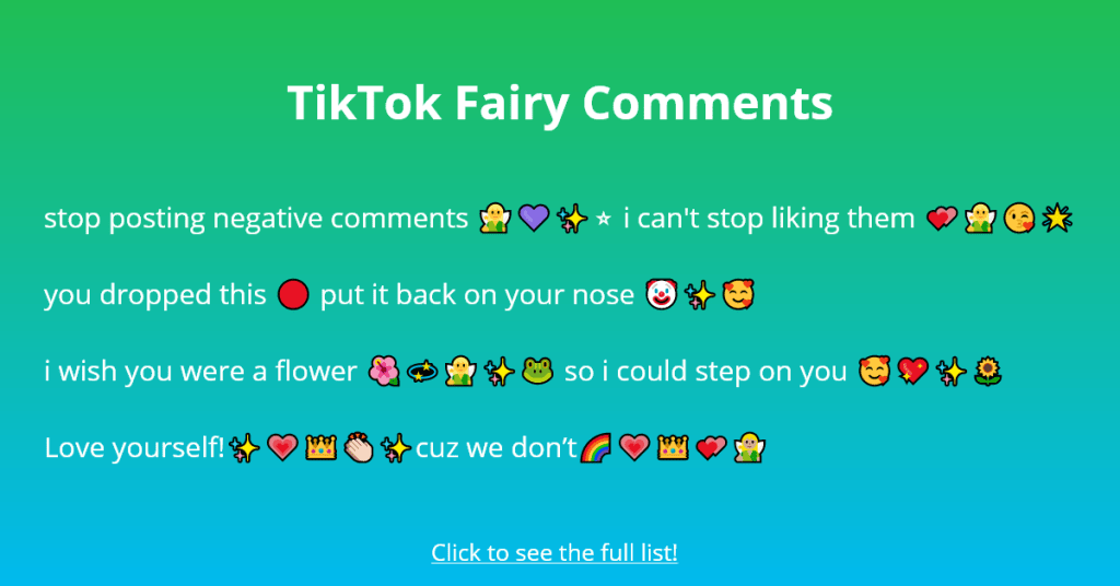 Ejemplos de comentarios de hadas de TikTok